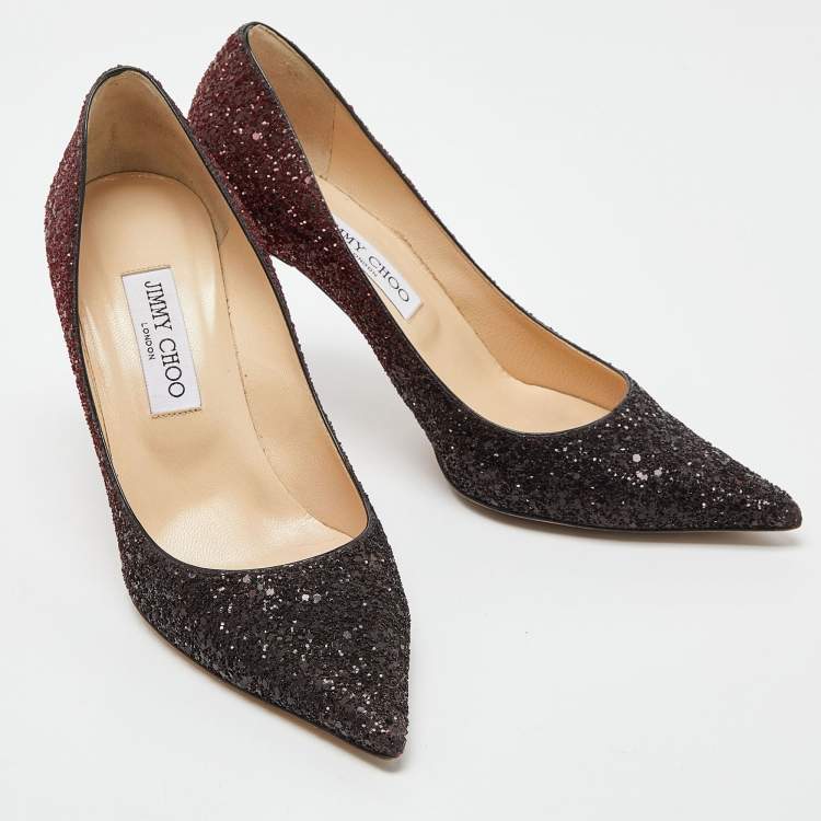 Pre Owned Jimmy Choo Burgundy/Black Glitter Romy Pumps Size 39