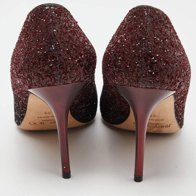Pre Owned Jimmy Choo Burgundy/Black Glitter Romy Pumps Size 39