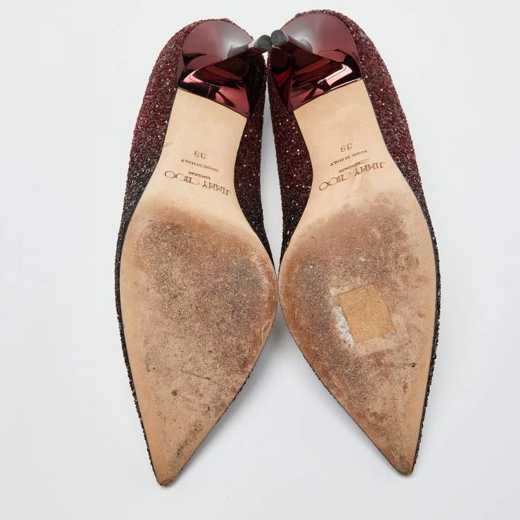 Pre Owned Jimmy Choo Burgundy/Black Glitter Romy Pumps Size 39