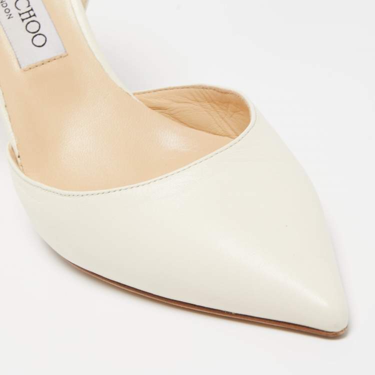 Pre Owned Jimmy Choo White Leather Addison D'orsay Pointed Toe Pumps Size 40