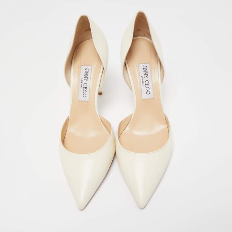 Pre Owned Jimmy Choo White Leather Addison D'orsay Pointed Toe Pumps Size 40