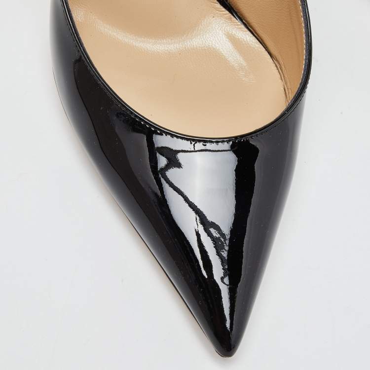Pre Owned Jimmy Choo Black Patent Leather Bing Crystal Embellished Pointed Toe Mules Size 38.5