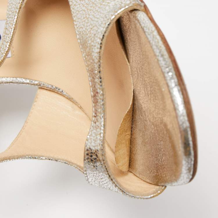 Pre Owned Jimmy Choo Silver Leather Lance  Ankle Strap Sandals Size 40