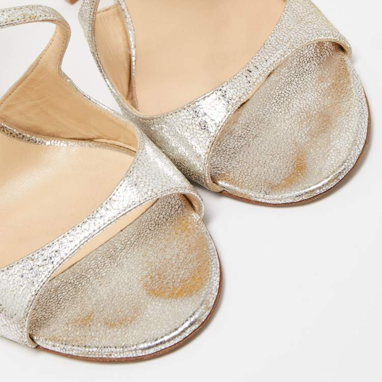 Pre Owned Jimmy Choo Silver Leather Lance  Ankle Strap Sandals Size 40