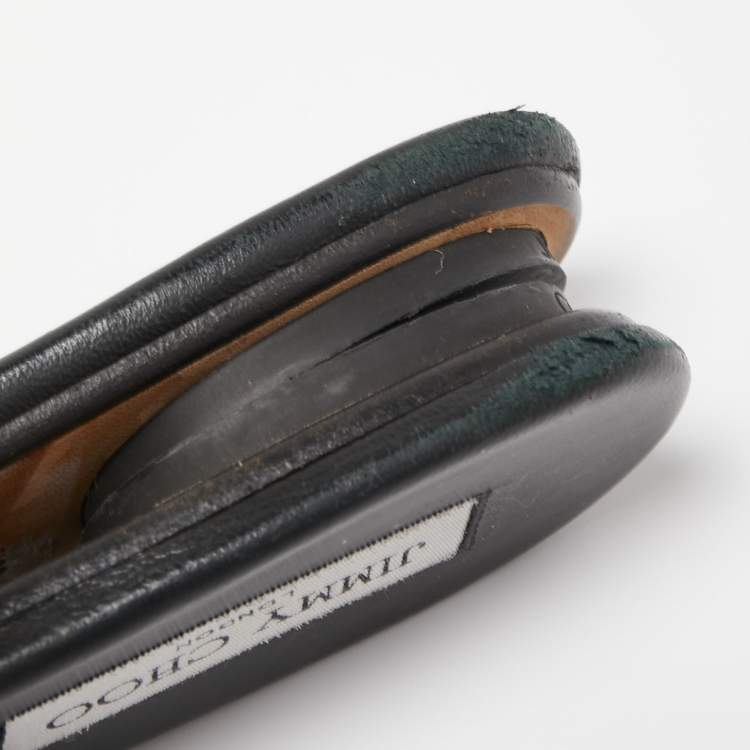 Pre Owned Jimmy Choo Green/Silver Glitter Nanda Flat Slides Size 38.5