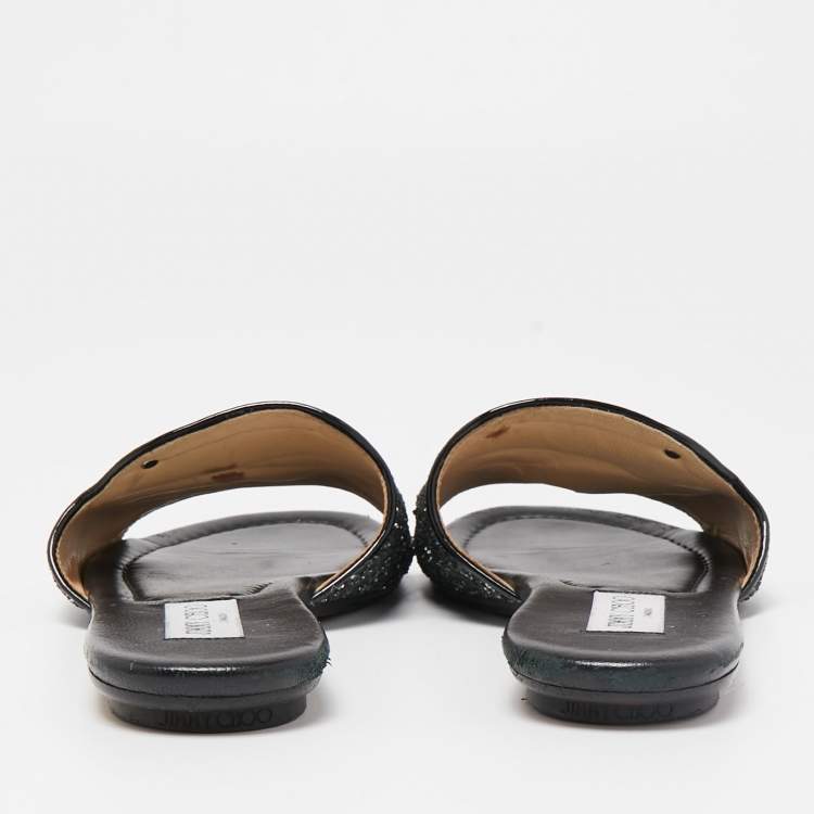 Pre Owned Jimmy Choo Green/Silver Glitter Nanda Flat Slides Size 38.5