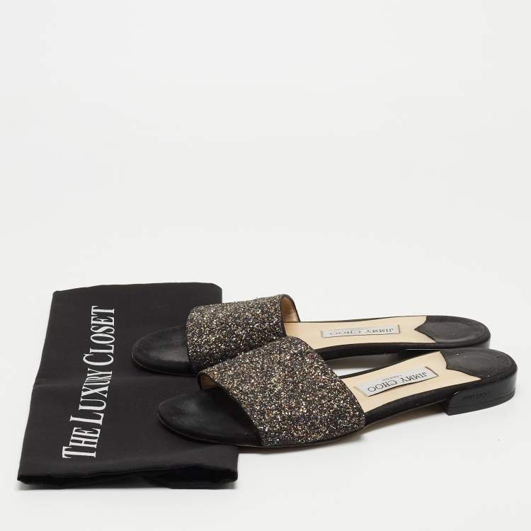 Pre Owned Jimmy Choo Multicolor Glitter Flat Slides Size 39.5  