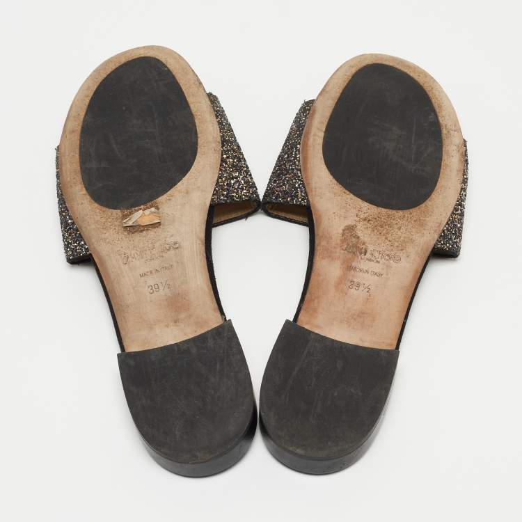 Pre Owned Jimmy Choo Multicolor Glitter Flat Slides Size 39.5  