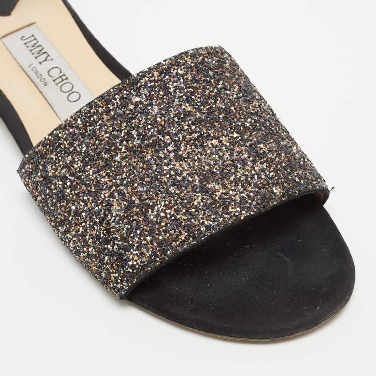 Pre Owned Jimmy Choo Multicolor Glitter Flat Slides Size 39.5  