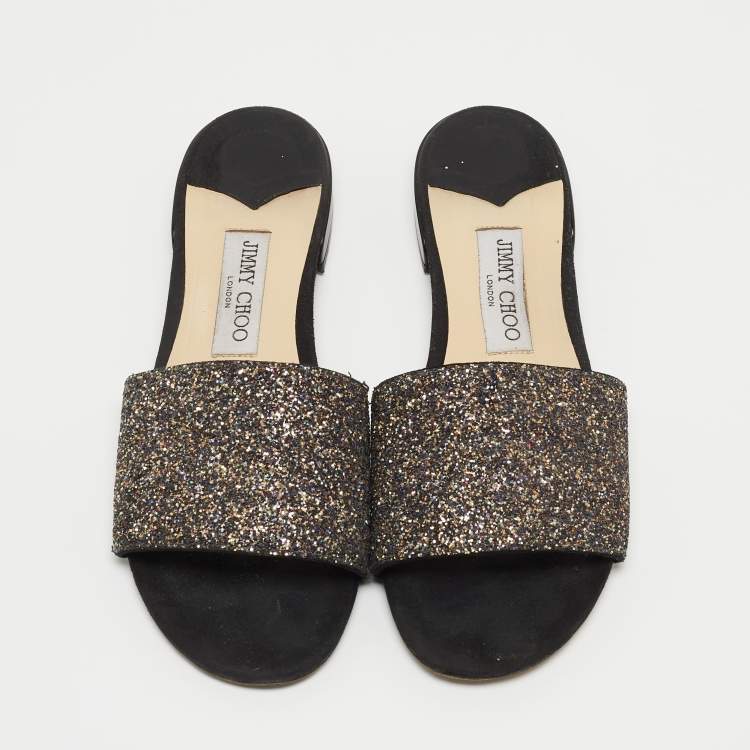Pre Owned Jimmy Choo Multicolor Glitter Flat Slides Size 39.5  