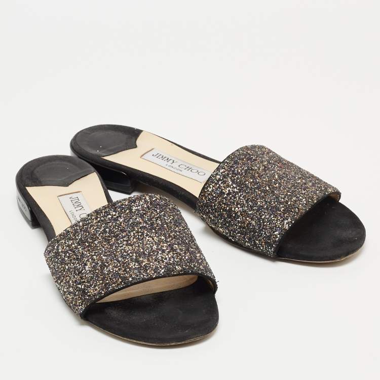 Pre Owned Jimmy Choo Multicolor Glitter Flat Slides Size 39.5  