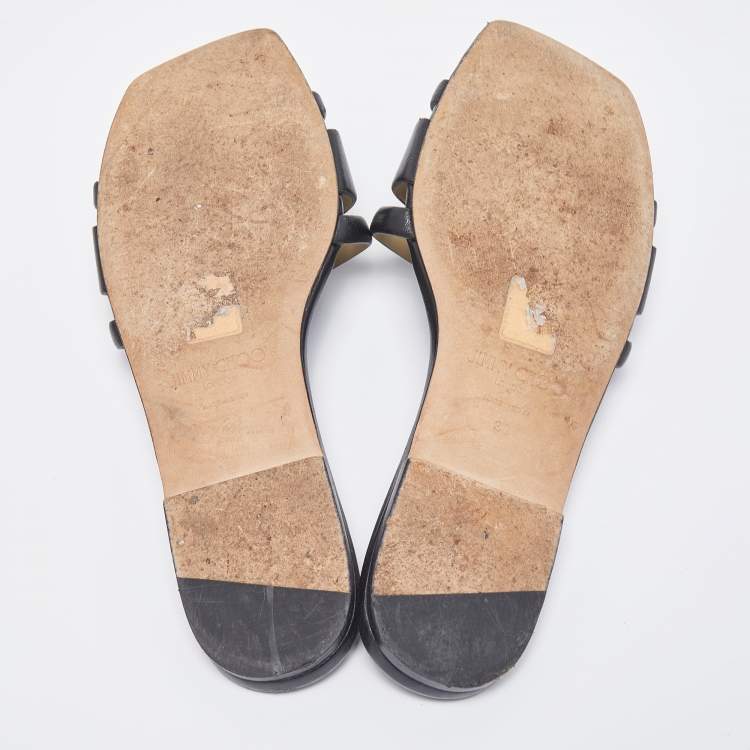 Pre Owned Jimmy Choo Black Leather Laran Flat Slides Size 38