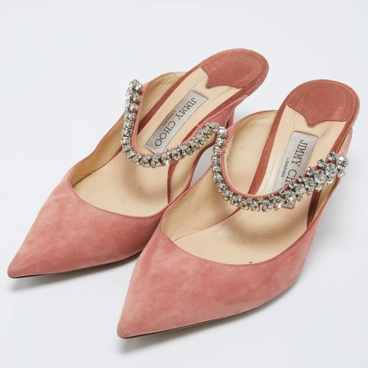 Pre Owned Jimmy Choo Pink Suede Crystal Embellished Bing Slides Size 39
