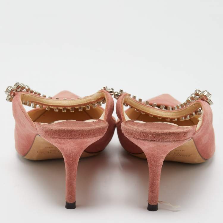 Pre Owned Jimmy Choo Pink Suede Crystal Embellished Bing Slides Size 39