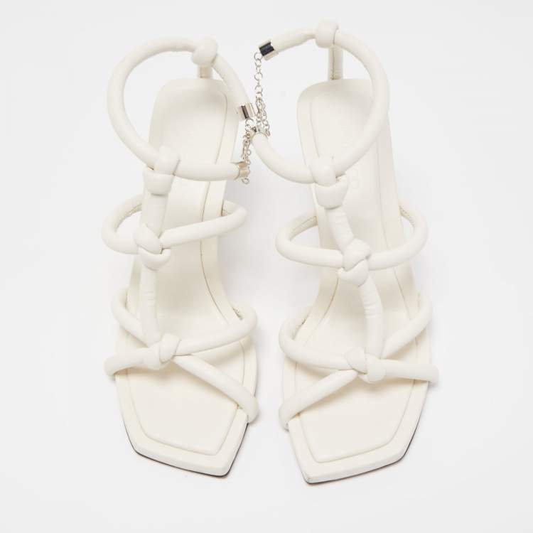 Pre Owned Jimmy Choo White Leather Knot Detail Bay Ankle Strap Sandal Size 38.5