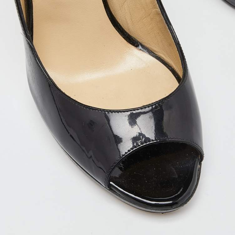Pre Owned Jimmy Choo Black Patent Leather Peep Toe Platform Pumps Size 38