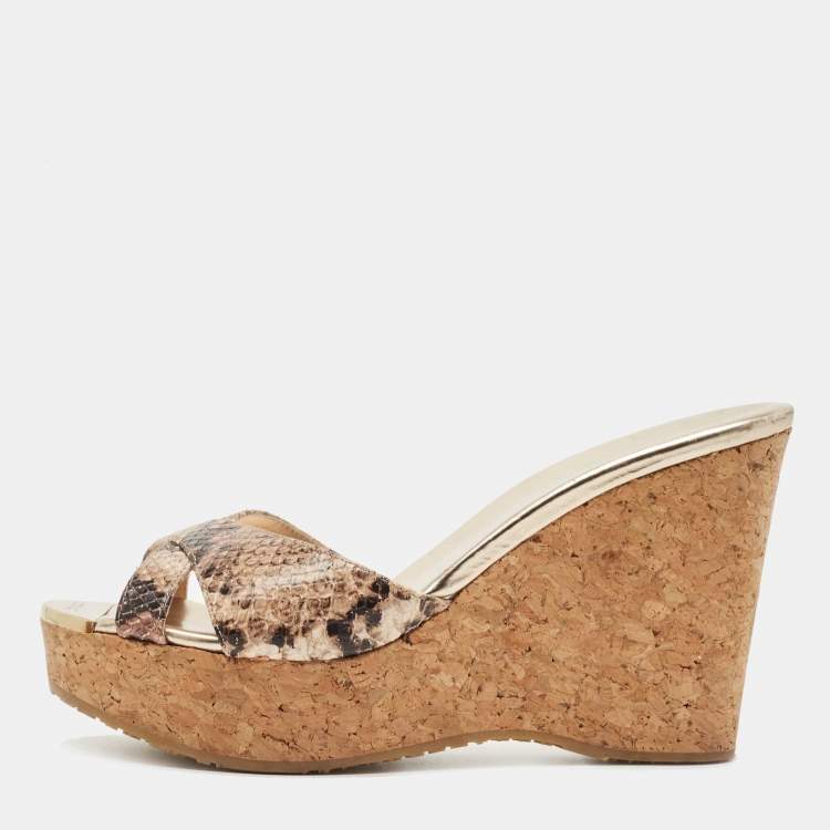 Jimmy Choo Brown/Beige Python Embossed Leather Prima Platform Wedge Sandals  Size 38 Jimmy Choo | The Luxury Closet