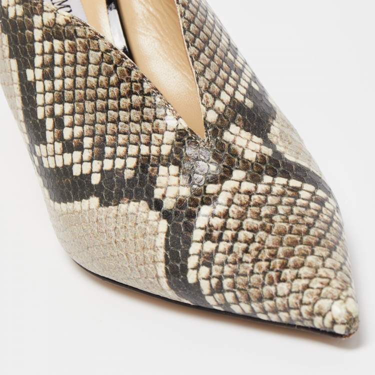 Pre Owned Jimmy Choo Brown/Beige Python Embossed Leather Pointed Toe Slingback Pumps Size 37