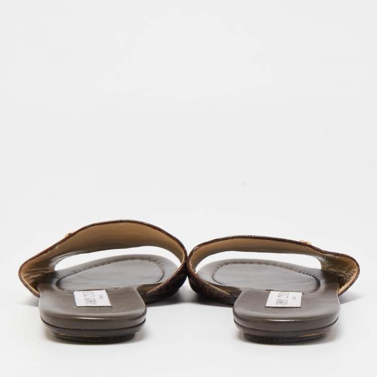 Pre Owned Jimmy Choo Brown Croc Embossed Leather Nanda Slides Size 38.5