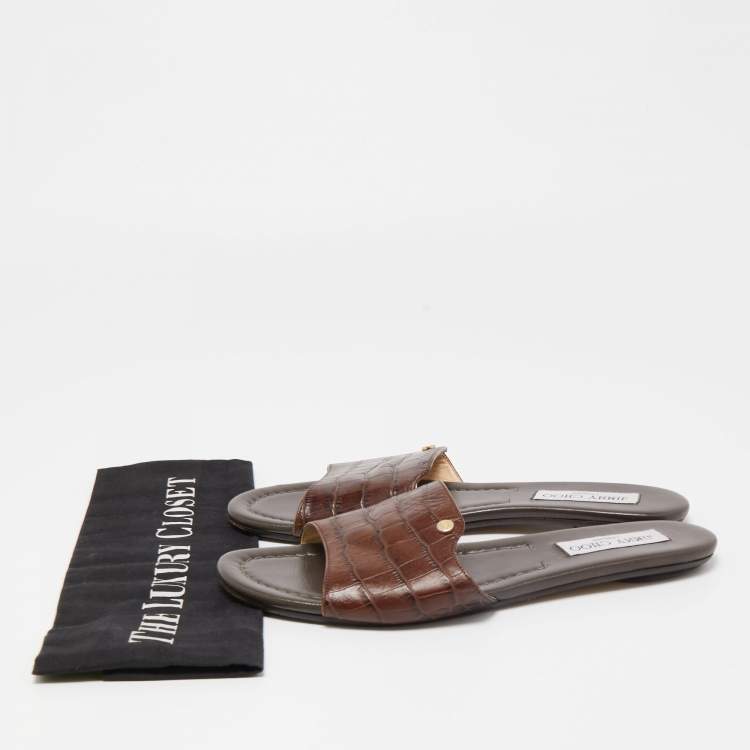 Pre Owned Jimmy Choo Brown Croc Embossed Leather Nanda Slides Size 38.5