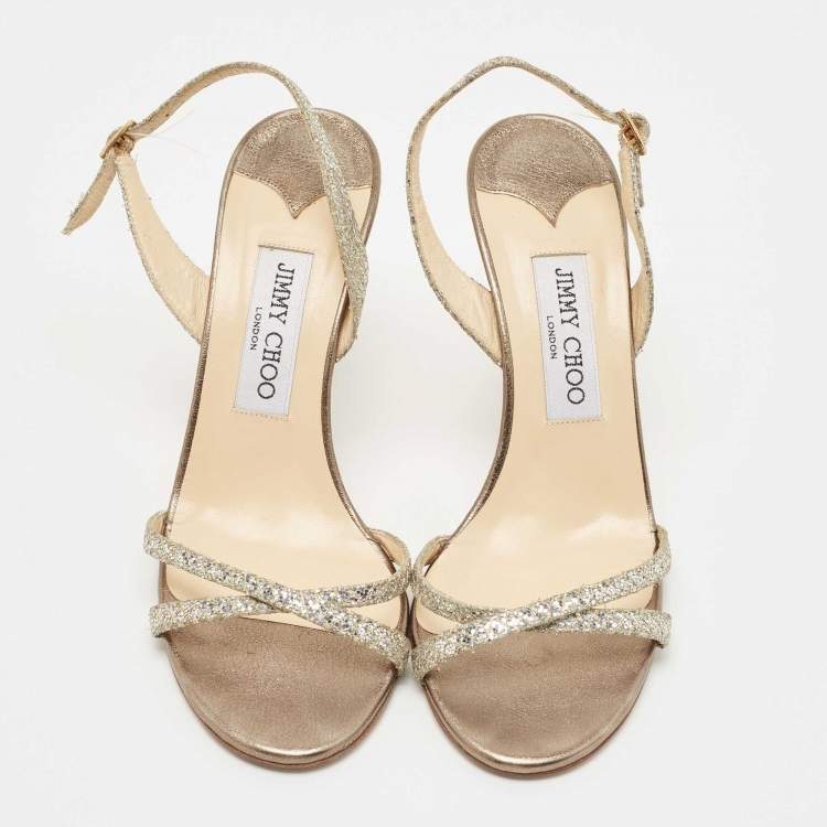 Pre Owned Jimmy Choo Silver Glitter Slingback Sandals Size 37.5