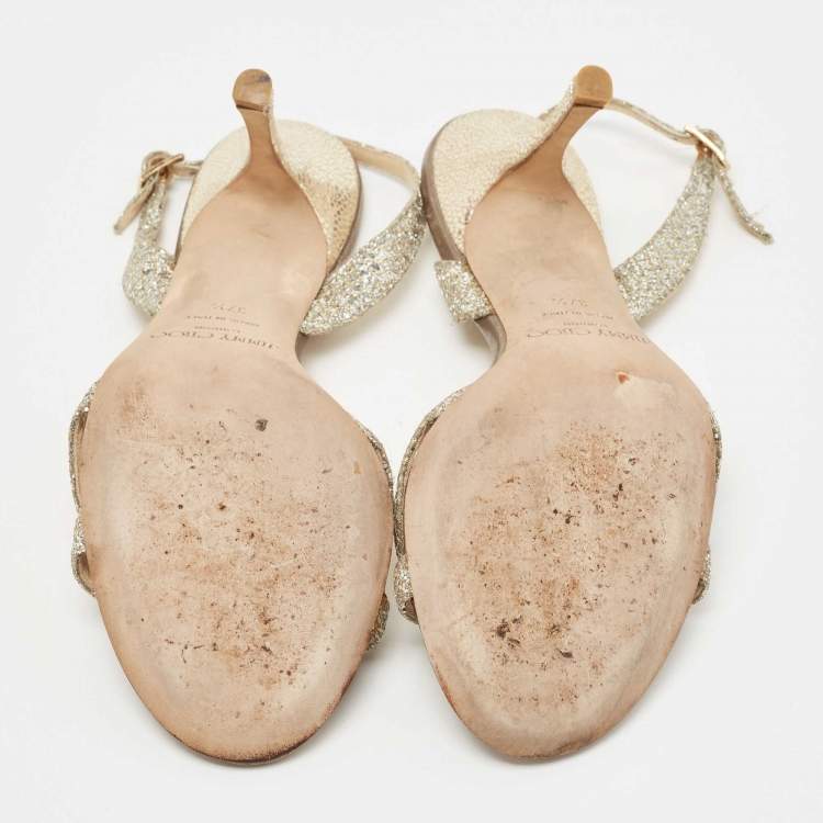 Pre Owned Jimmy Choo Silver Glitter Slingback Sandals Size 37.5
