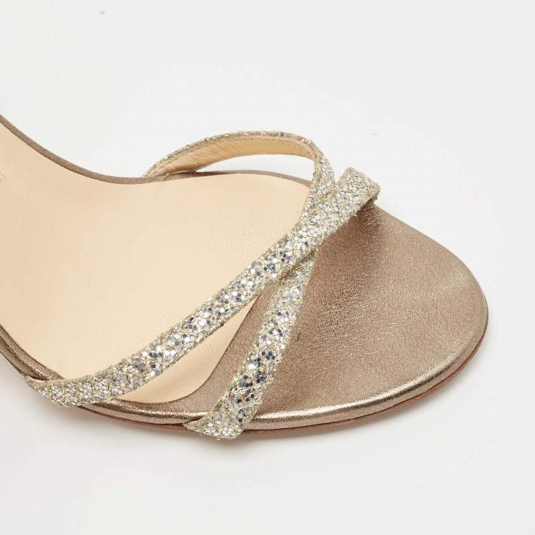 Pre Owned Jimmy Choo Silver Glitter Slingback Sandals Size 37.5
