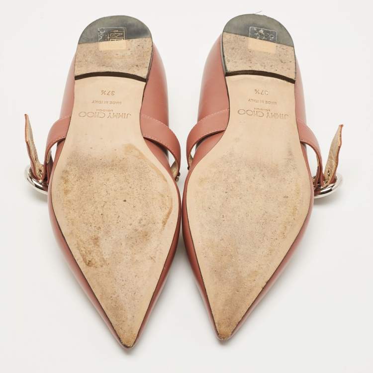 Pre Owned Jimmy Choo Pink Leather Gela Flats Size 37.5
