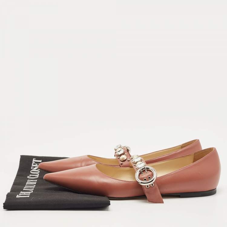 Pre Owned Jimmy Choo Pink Leather Gela Flats Size 37.5