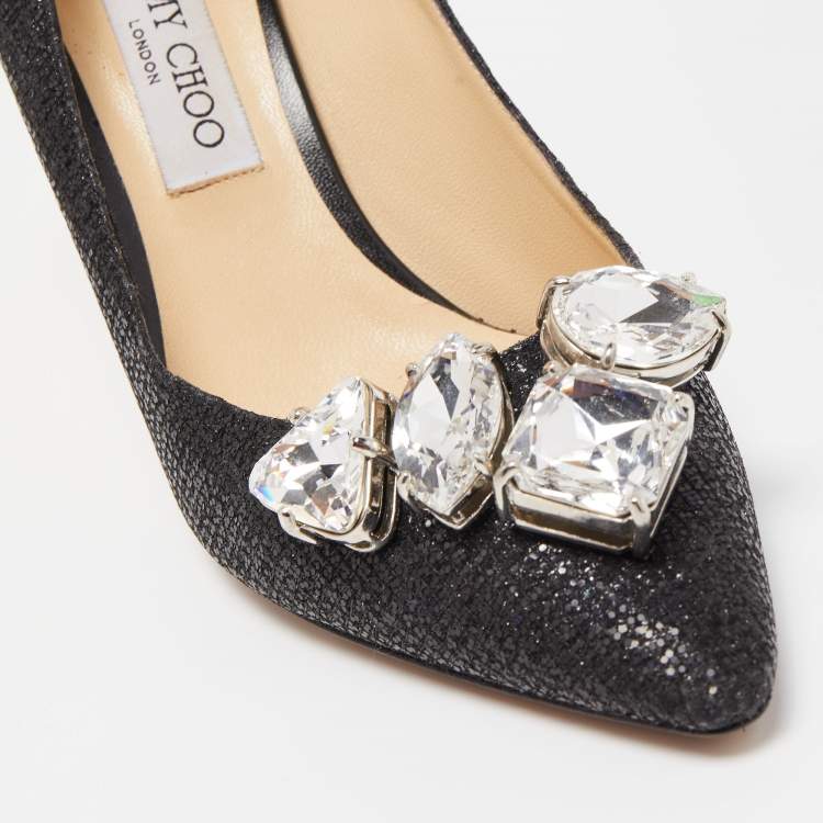 Pre Owned Jimmy Choo Black Glitter Fabric Marvel Pumps Size 40