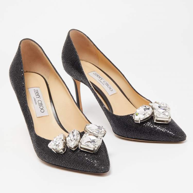 Pre Owned Jimmy Choo Black Glitter Fabric Marvel Pumps Size 40