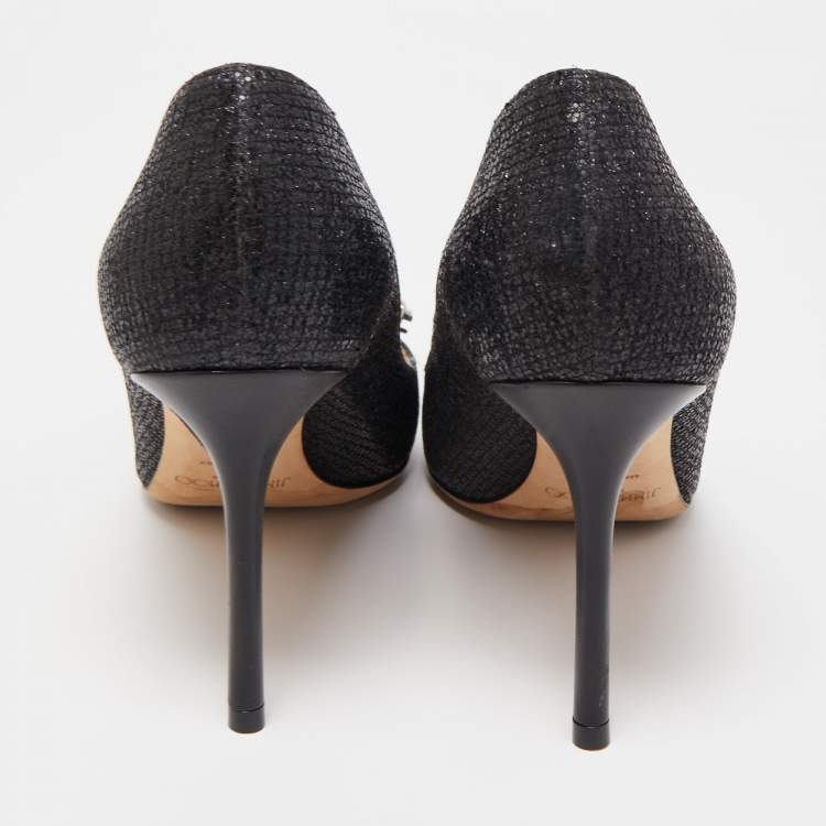 Pre Owned Jimmy Choo Black Glitter Fabric Marvel Pumps Size 40