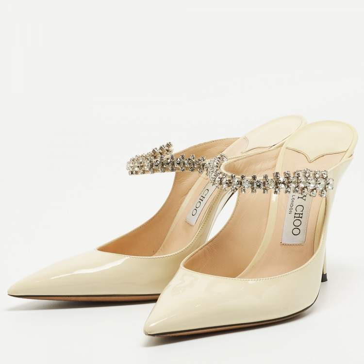 Pre Owned Jimmy Choo Cream Patent Leather Bing Mules Size 39