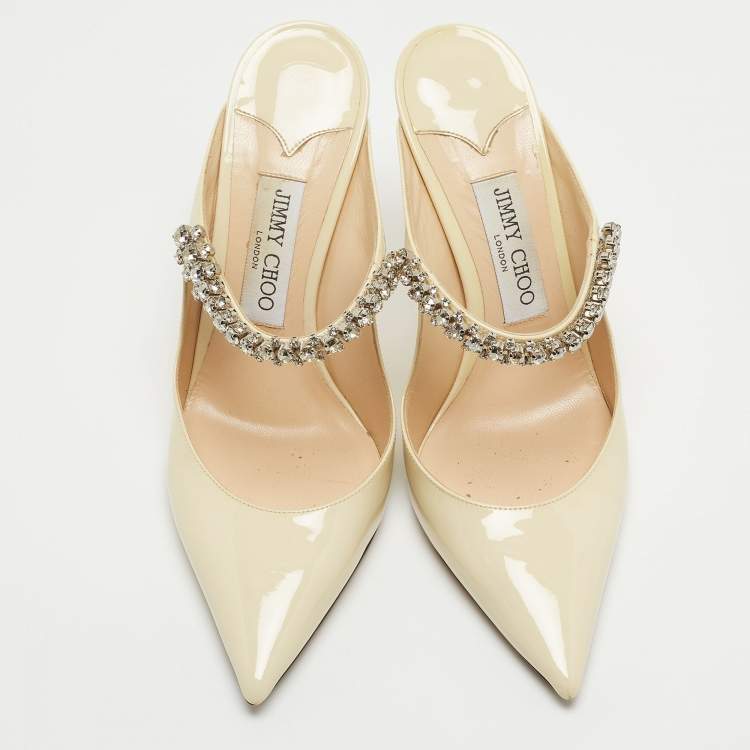 Pre Owned Jimmy Choo Cream Patent Leather Bing Mules Size 39