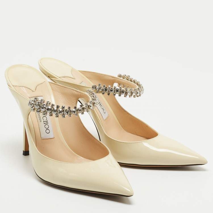 Pre Owned Jimmy Choo Cream Patent Leather Bing Mules Size 39