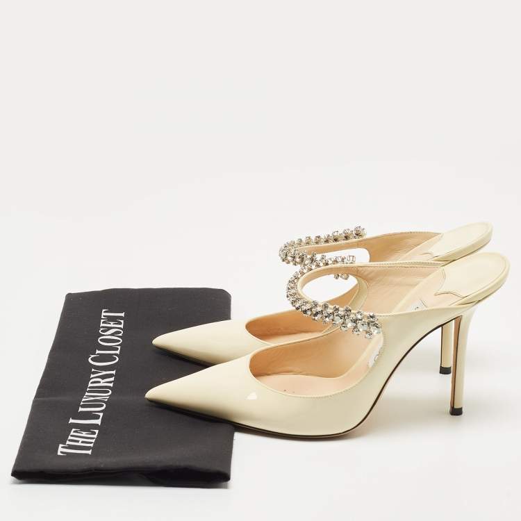 Pre Owned Jimmy Choo Cream Patent Leather Bing Mules Size 39