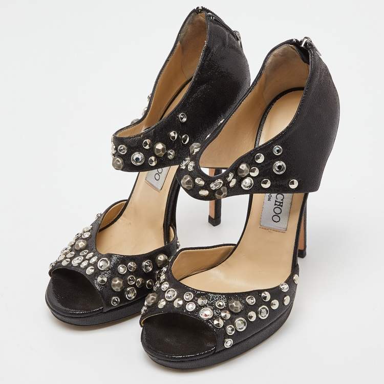 Pre Owned Jimmy Choo Black Laminated Suede Bonnie Sandals Size 37