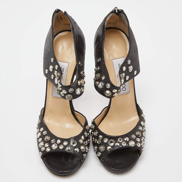 Pre Owned Jimmy Choo Black Laminated Suede Bonnie Sandals Size 37