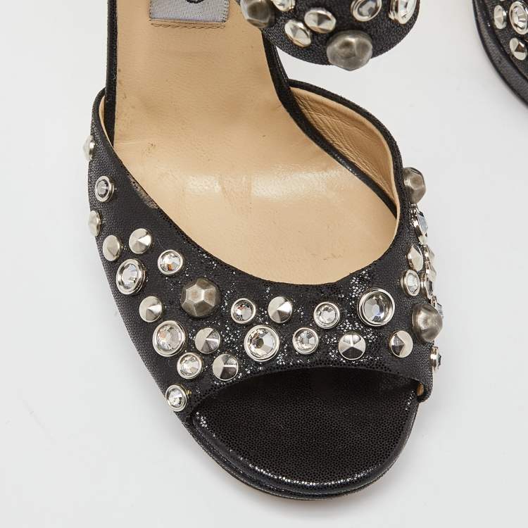 Pre Owned Jimmy Choo Black Laminated Suede Bonnie Sandals Size 37