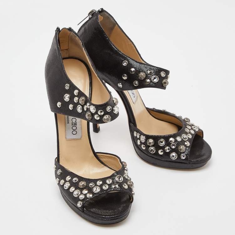 Pre Owned Jimmy Choo Black Laminated Suede Bonnie Sandals Size 37