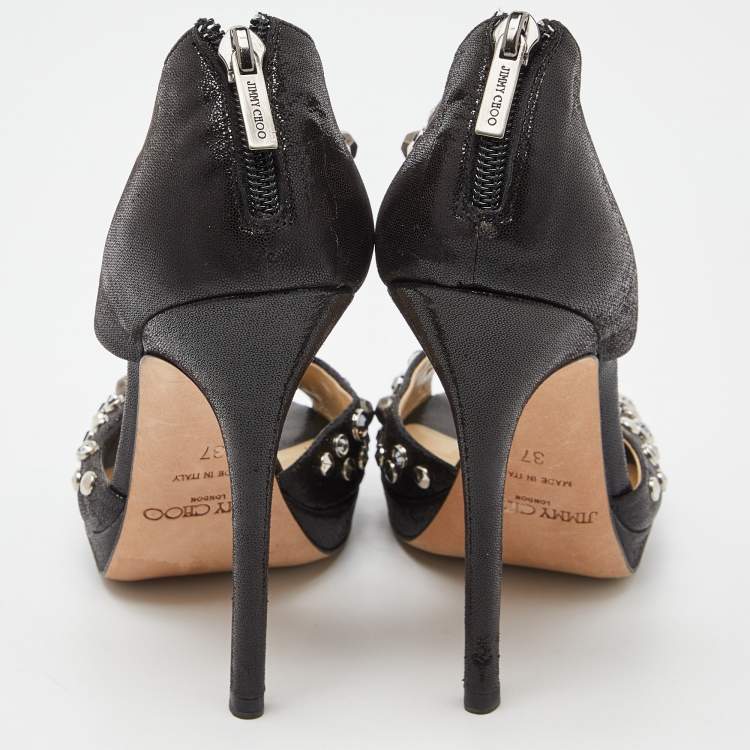 Pre Owned Jimmy Choo Black Laminated Suede Bonnie Sandals Size 37