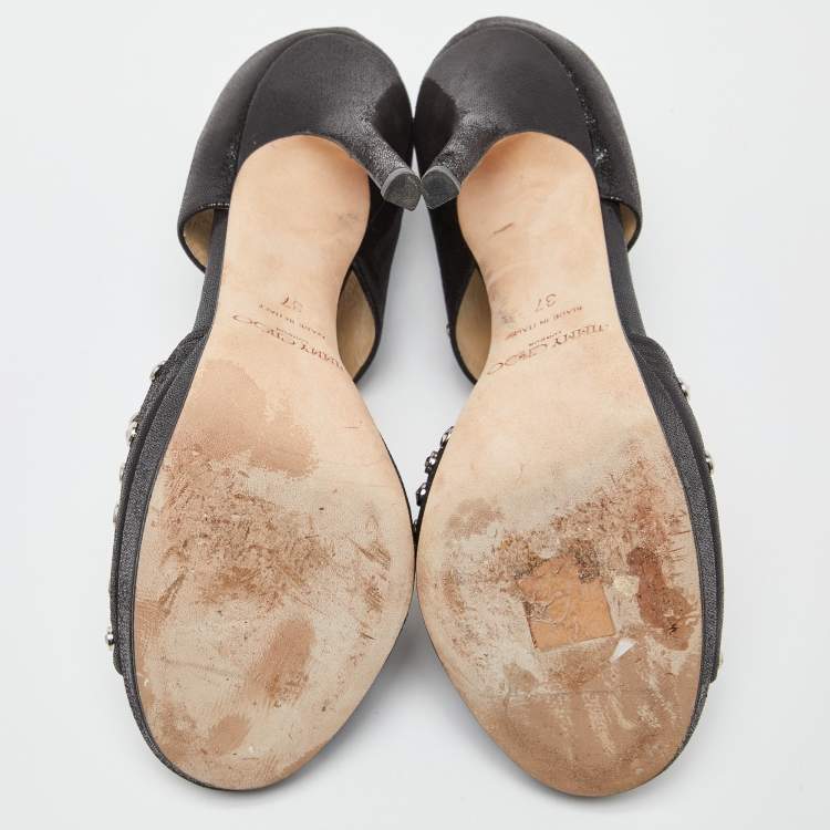 Pre Owned Jimmy Choo Black Laminated Suede Bonnie Sandals Size 37