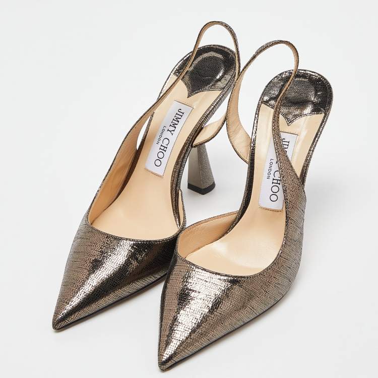 مملوكة مسبقًا Jimmy Choo Gold Glitter Suede Fetto Pumps Size 37