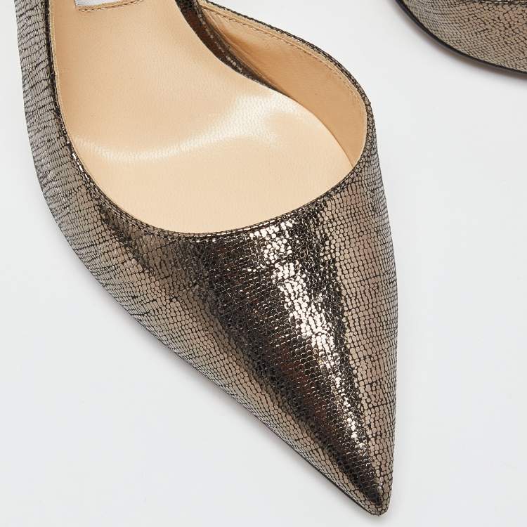 مملوكة مسبقًا Jimmy Choo Gold Glitter Suede Fetto Pumps Size 37