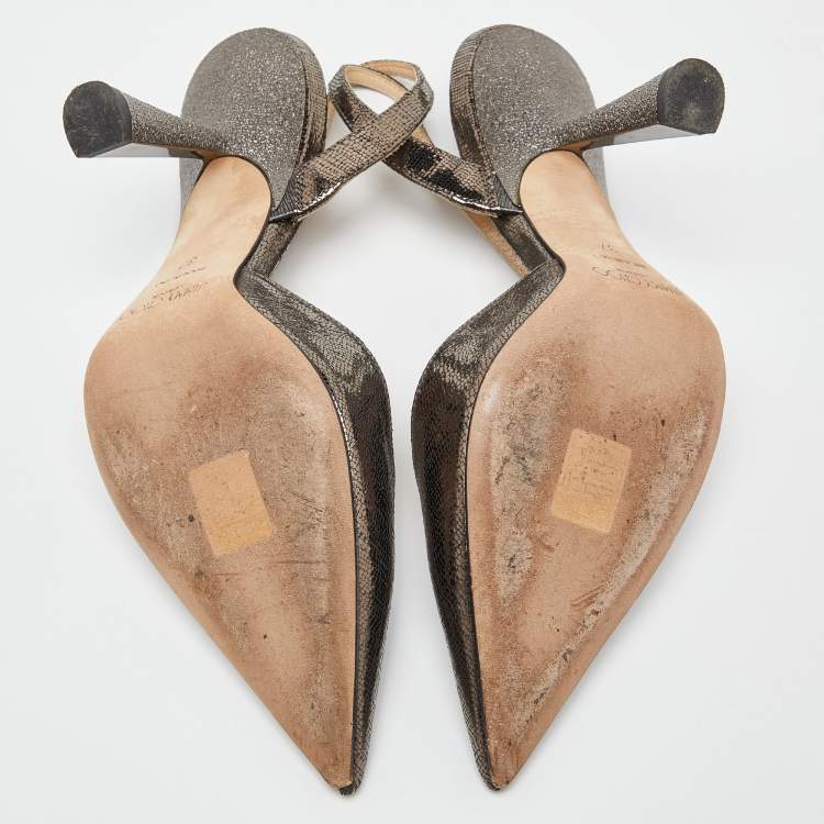مملوكة مسبقًا Jimmy Choo Gold Glitter Suede Fetto Pumps Size 37