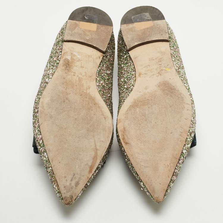 Pre Owned Jimmy Choo Multicolor Glitter Gala Smoking Slipper Size 37