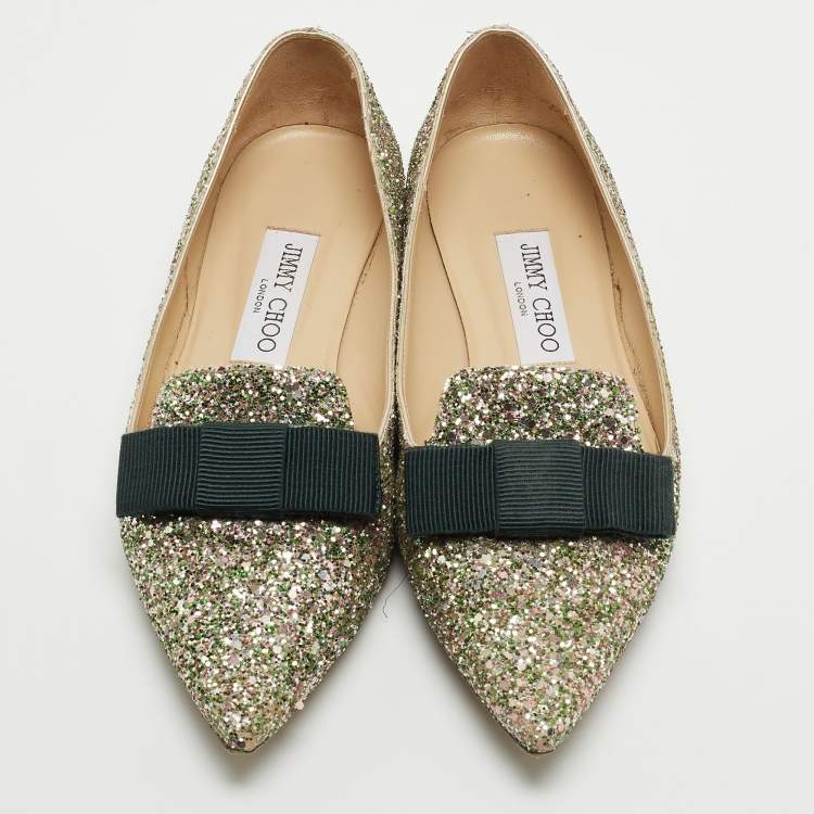 Pre Owned Jimmy Choo Multicolor Glitter Gala Smoking Slipper Size 37