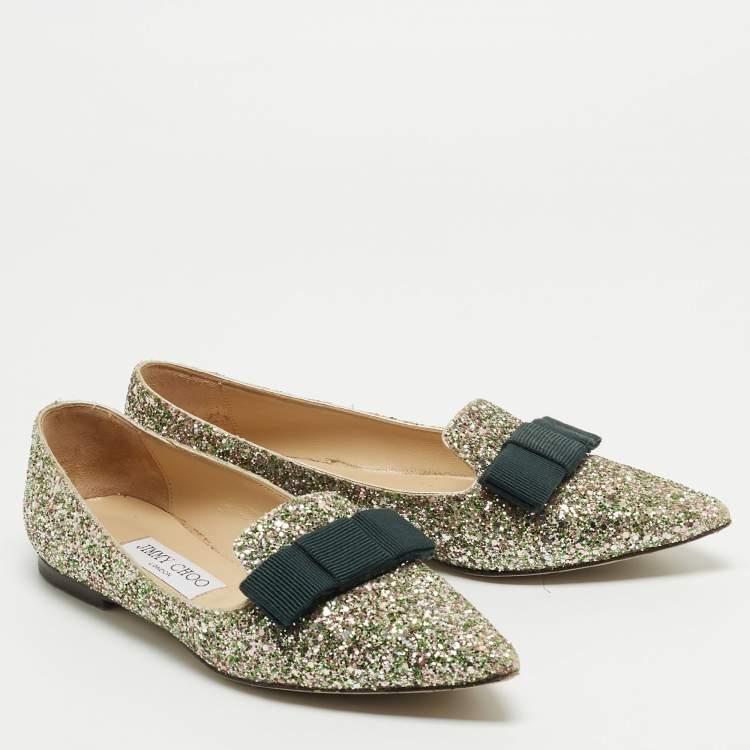 Pre Owned Jimmy Choo Multicolor Glitter Gala Smoking Slipper Size 37
