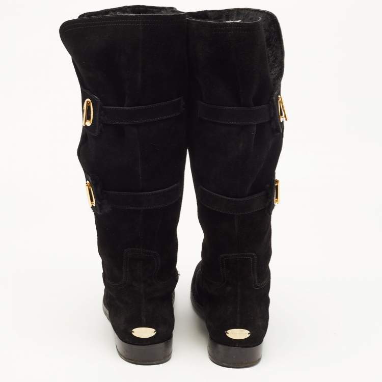 Pre Owned Jimmy Choo Black Suede Buckle Detail Mid Calf Boots Size 41