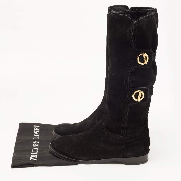 Pre Owned Jimmy Choo Black Suede Buckle Detail Mid Calf Boots Size 41